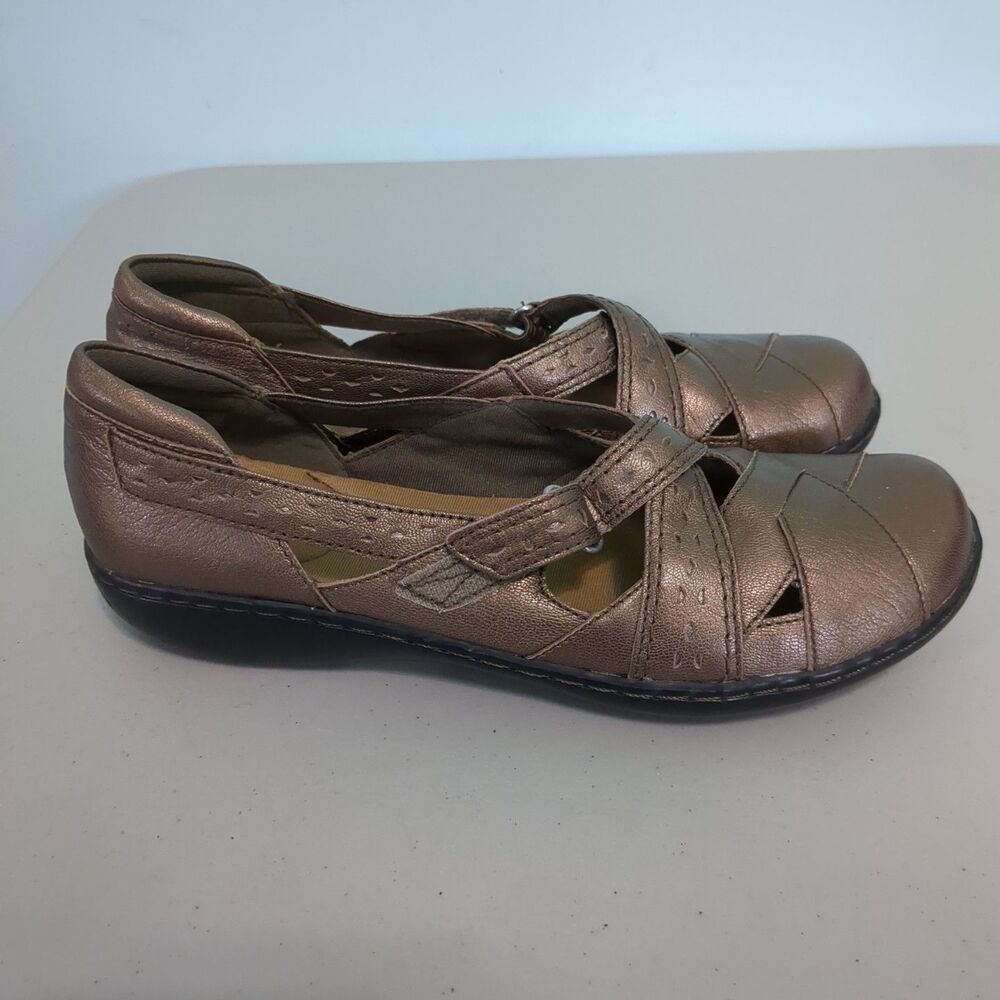 Clarks Bendables Ashland Spin Leather Slip-on Pewter Metallic Womens 8 n